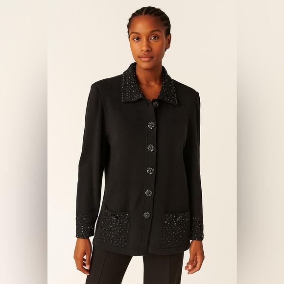 St. John Jackets & Blazers - St John by Marie Gray Black Embellished Sequin Rhinestone Blazer Jacket size 14